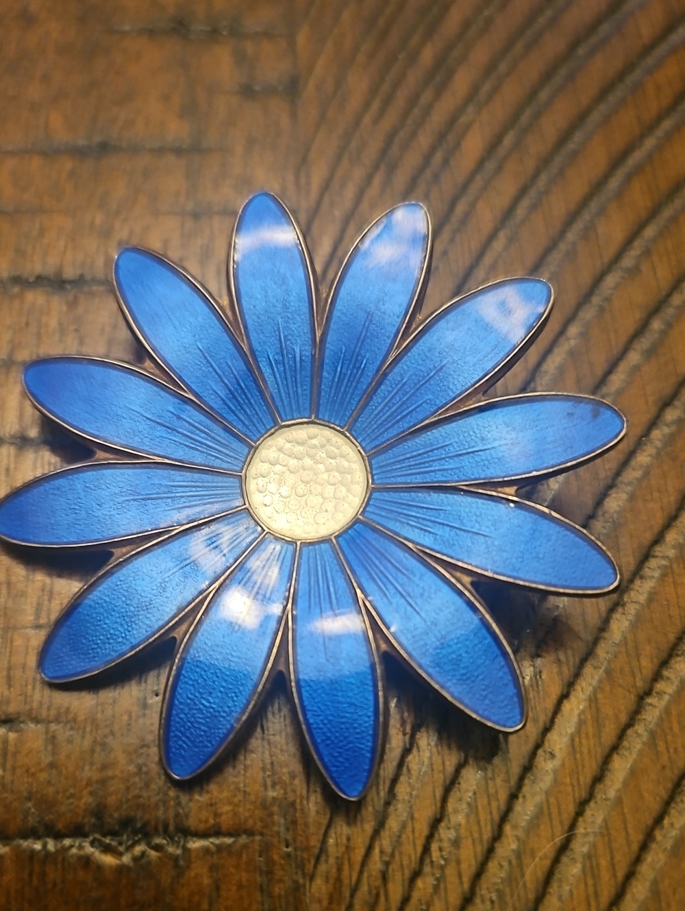 Vintage Sterling Silver Blue Enameled Daisy. Made In Norway.  Aksel Holmsen